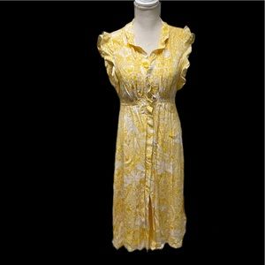 Yellow button-up dress, yellow sundress, yellow floral print dress, midi dress